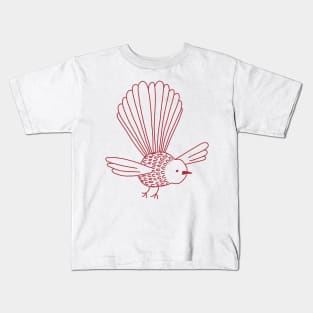 New Zealand Fantail Piwakawaka palest pink and Christmas Red Kids T-Shirt